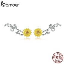 Gold Color Sunflower Long Stud Earrings for Women 925 Sterling Silver Daisy Flow - £17.77 GBP