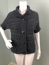 Talbots Petites Women&#39;s S/S Dark Gray Cable Knit Cardigan Sweater Sz Medium P - £19.32 GBP