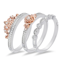 Disney Belle 0.2 TCW Diamond Rose Stackable Rings Set, Two Tone Wedding Band  - £104.65 GBP