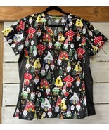 NWOT Wm. L Mushrooms Gnomes Christmas Scrub Top S/S stretch 2 Pkts by Gr... - $19.57