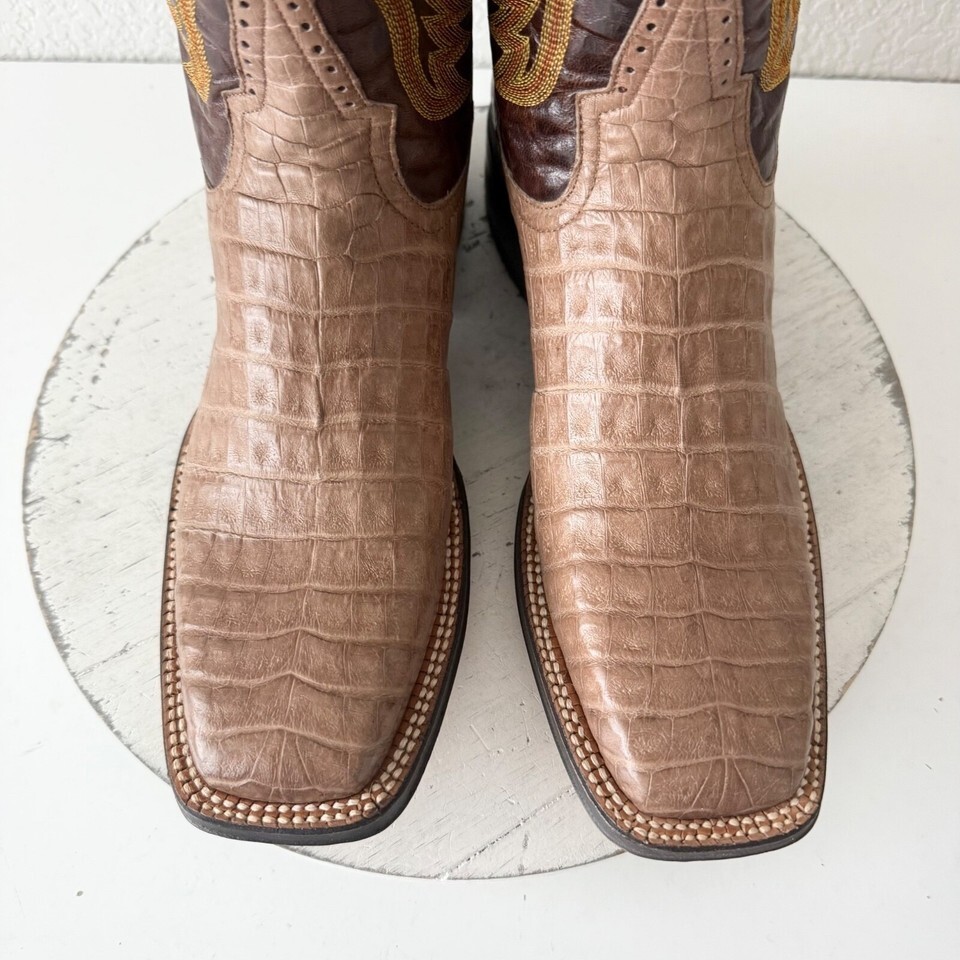 NEW Rod Patrick Mens Cowboy Boots 11AAAA Brown Caiman Belly Western Square Toe Item image 8