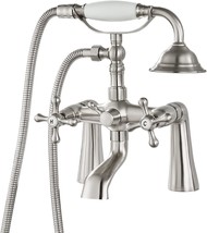 Deck Mount Tub Bathtub Faucet Clawfoot With Handheld Shower 6 Inch Brushed - £63.25 GBP