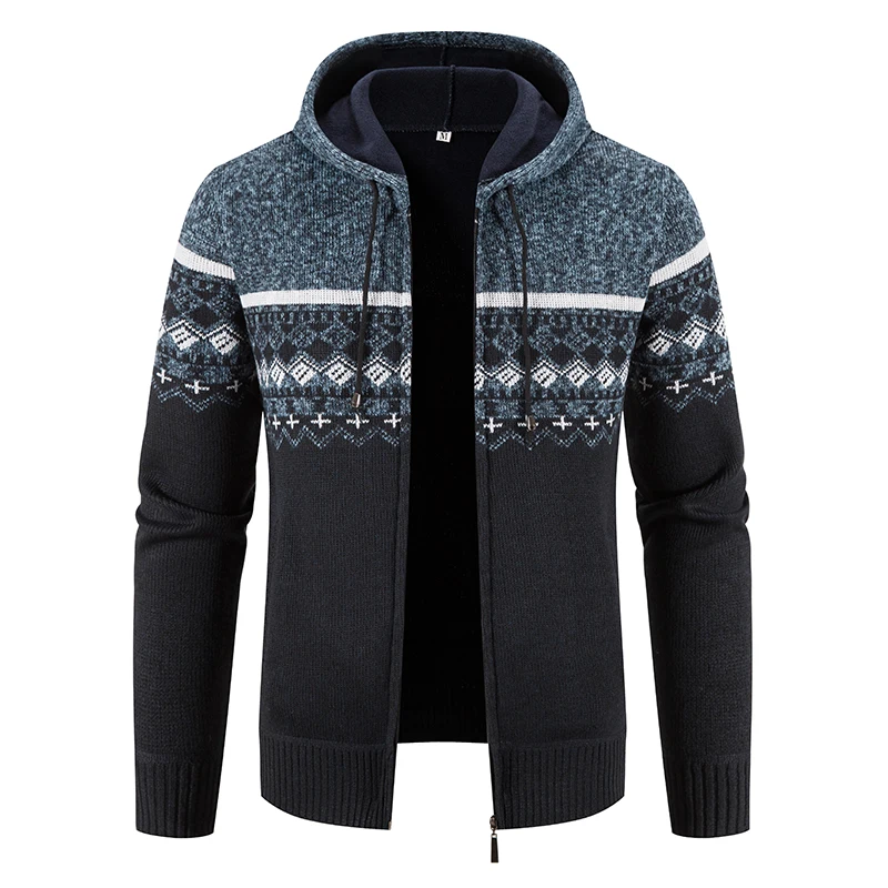 New Winter Fleece Men  Cardigan Hooded  Print coat Mens Casual Warm Card... - £91.41 GBP