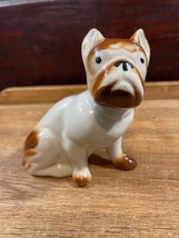 Ceramic Stoneware Pit Bull Bulldog Frenchie Brown White Sitting Dog Figurine - £9.34 GBP