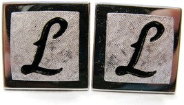 "L" Initial Monogram Swank Silver Tone Square Cufflinks Tux Shirt Suit Vintage - $50.06