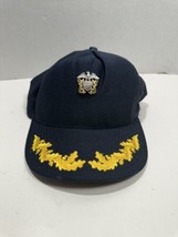 Vintage US Navy Officer Hat Cap Snap Back  w US Navy Metal Pin Black Mad... - £23.40 GBP