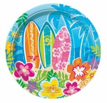 Hula Beach Party 8 Dessert Cake Plates 7&quot; Surf Board Hibiscus Flower - £2.38 GBP