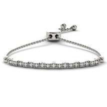 925 Solid Sterling Silver 0.12Ct Round Cut Diamond Bolo Bracelet - £159.86 GBP