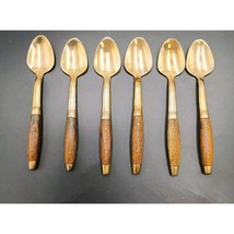 Antique Rosewood Bronze and Wood Set of 6 Small Spoon Thailand Rare - $28.04