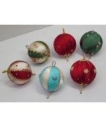 6 VTG Handmade Christmas Push Pin Beads Satin Round Ball Ornaments Lot X... - €16,79 EUR