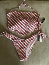 Victorias secret wireless Bandeau bikini swimsuit stripe Medium gold cop... - $28.70