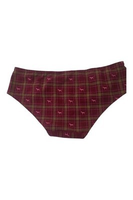 VICTORIA'S SECRET PINK M MAROON PLAID DOG PRINT RARE VINTAGE HIPSTER PANTIES Item image 2
