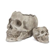 Small Skull Tealight Holder Cement 3" high Gray Spooky Textured Detail image 3
