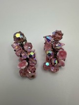 Vintage Pink Flower Dangle Clip Earrings 4.5cm - $25.74