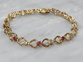 5Ct Round Cut Simulated Ruby Bracelet Gold Plated 925 Silver - £127.37 GBP