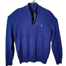 Polo Ralph Lauren Men L Knit Tussah Silk Leather Trim Pullover 1/4 Zip S... - $70.49