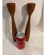 Vintage MCM 2 Teak Wood Tulip Candlestick Candle Holders Denmark 11.5 In... - €43,82 EUR