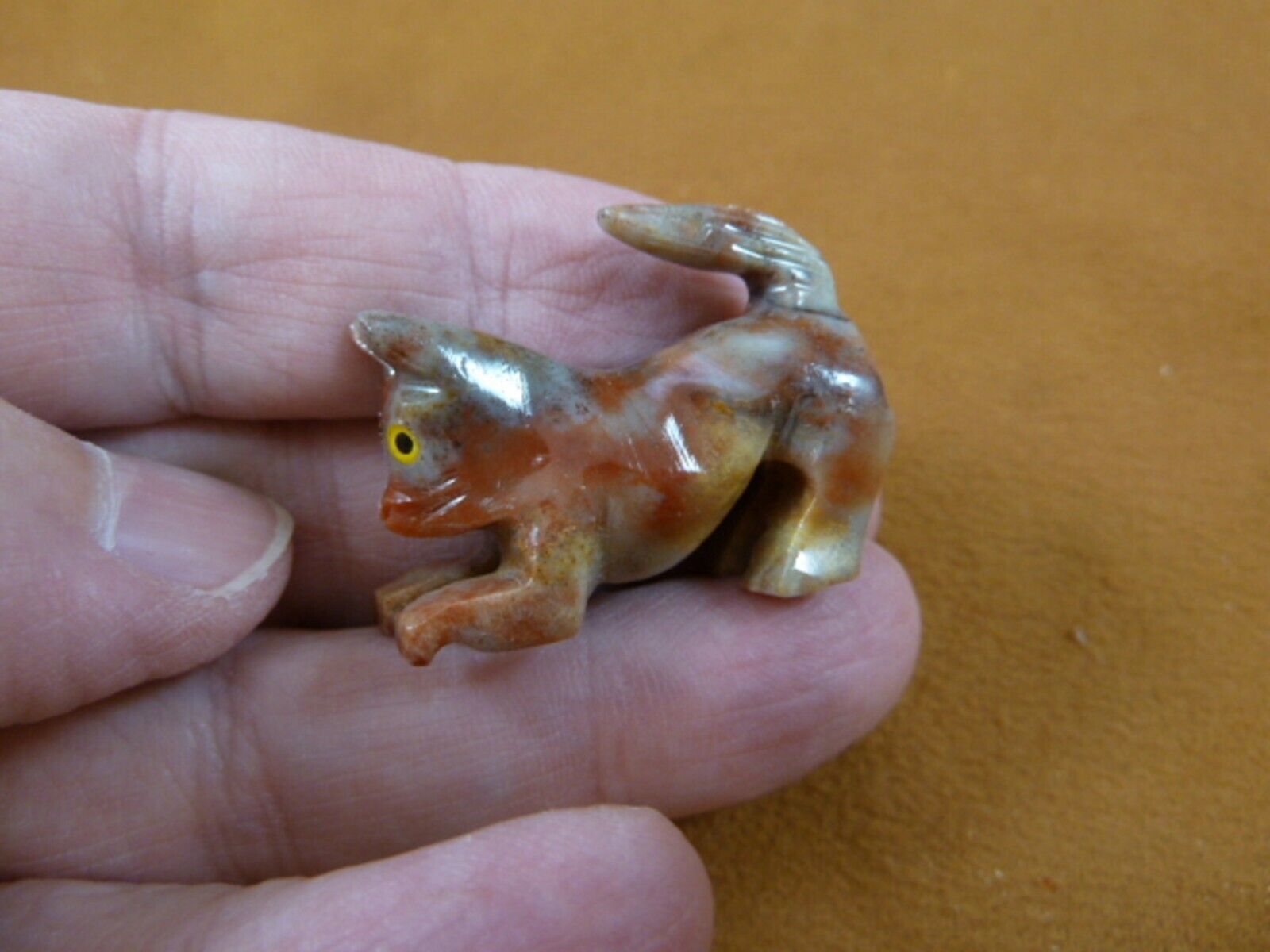 (Y-CAT-65) red gray KITTY CAT gemstone love cats SOAPSTONE figurine PERU... - $8.59