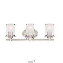 H.B.-3-Light Brushed Nickel Vanity Light with Clear,Sand Glass Shades 23.3 W - £52.29 GBP