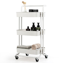 Costway 3 Tier Rolling Cart with Practical Handle &amp; ABS Storage Organizer White - £55.35 GBP