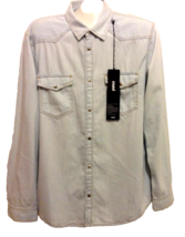 Mavi Premium Denim Blue Bleached Jeans Cotton Casual Men&#39;s Shirt Size XL - $45.52