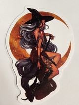 Sexy Witch with Broom and Moon Multicolor Sticker Decal Awesome Embellishment - £1.83 GBP