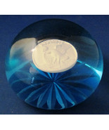 Murano Round Sapphire Blue Apollo 11 Star Cut Glass Paperweight - $99.00