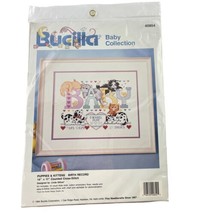 Bucilla Baby Collection Counted Cross Stitch Baby Birth Record Puppies &amp; Kittens - £15.14 GBP