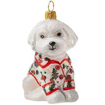 Joy to the World White Maltese in Christmas Pajamas Polish Glass Tree Or... - $64.98