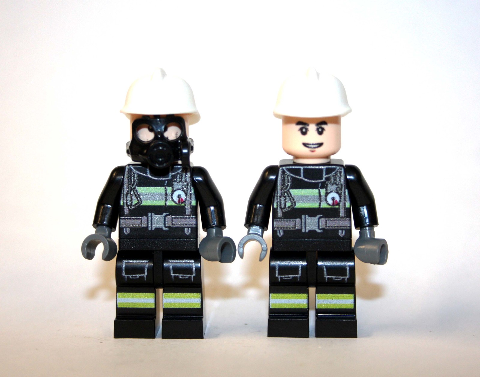 Minifigure Fire Fighter Black And White Fireman Set E US Seller - $12.93