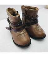 Toddler Girls BROWN COWBOY BOOTS Stitching STRAP &amp; BUCKLE Zipper SIZE 3 ... - $9.03