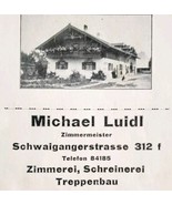 1940 Michael Luidl Master Carpenter Advertisement Murnau Germany Import ... - $34.45 CAD