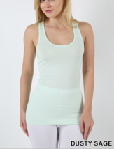 New Zenana Outfitters S  Stretch Cotton Jersey Racer Back Tank Top Dusty Sage - £5.43 GBP