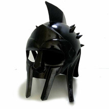 Gladiator Maximus Helmet Black Roman Spiked Helmet Steel Gladiator Face Mask - £53.70 GBP
