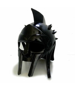 Gladiator Maximus Helmet Black Roman Spiked Helmet Steel Gladiator Face ... - £54.43 GBP