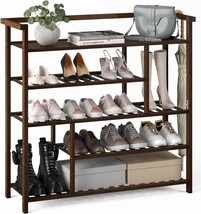 Shoe Rack, 5 Tier Bamboo Shoe Shelf, Shoe Organizers With Spacious Top,, Brown - £33.74 GBP