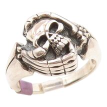925 Sterling Silver Vintage Ring Carved Gothic Skull &amp; Hands  Sz 13  RG3... - $90.18