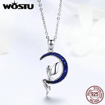 WOSTU Classic Hot Sale New 925 Sterling Silve Fairy in Blue Moon CZ Pendant Neck - £21.08 GBP