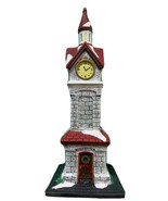 Xmas Village Clock Tower Vintage Ceramic Cobblestone Red Tile Roof Light... - $317.60 MXN