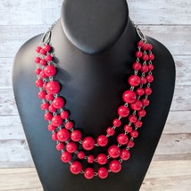 Vintage Necklace Layered Red Balls Statement Necklace - £13.22 GBP