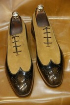 Men&#39;s Handmade leather Dress Shoes,Two Tone Pure Leather Wingtips Lace u... - $180.49