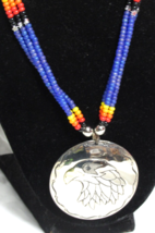 New 17&quot; Nickle Silver Eagle Necklace Blue &amp; Multicolor Beads Silver Stars CZ Eye - £62.31 GBP