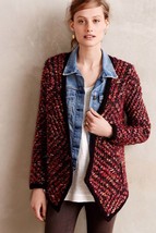 Nwt Anthropologie Keavy Jacquard Red Jacket Cardigan Sweater By Moth Xs - £36.07 GBP