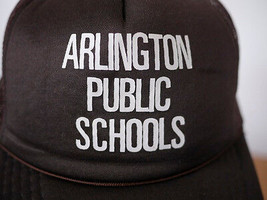 Vintage Arlington Public Schools Dark Brown Mesh Trucker Cap Hat One Size Adjust - £8.00 GBP