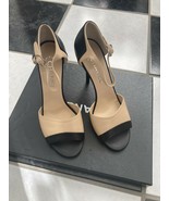 NIB 100% AUTH Chanel 13S Beige/Black Leather D&#39;Orsay Open Toe Sandals Sz... - £386.88 GBP