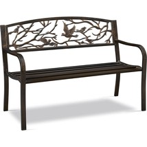 Outdoor Cast Iron Garden Bench in Bronze Metal Finish with Bird Pattern Backres - £166.72 GBP