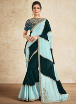 Beautiful Turquoise Embroidered Traditional Wedding Saree45 - £83.35 GBP