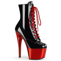 PLEASER ADORE-1020 Sexy 7&quot; Heel Red Chrome Platform Black Lace Up  Ankle Boots - £80.63 GBP