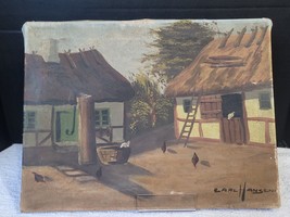 Farm House Signed By CARL HANSEN Original Vintage Oil Painting On Canvas - £191.09 GBP