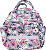 Lug Mini Puddle Jumper Travel Bag Purse Gray Pink Floral Shoulder Strap Handles - £56.42 GBP